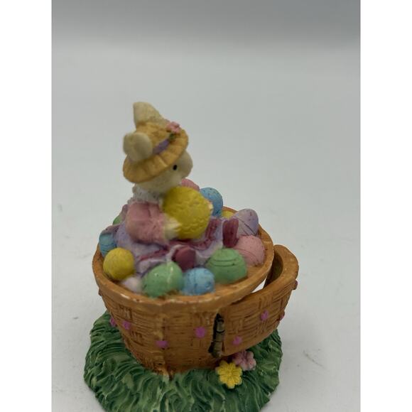 Easter Bunny Resin Figurine Basket Eggs & Chicks ~ 3.5” Tall - Picture 2 of 7
